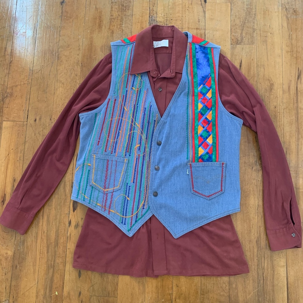 1970s Rare Levis Vest with Embroidery and Quilting